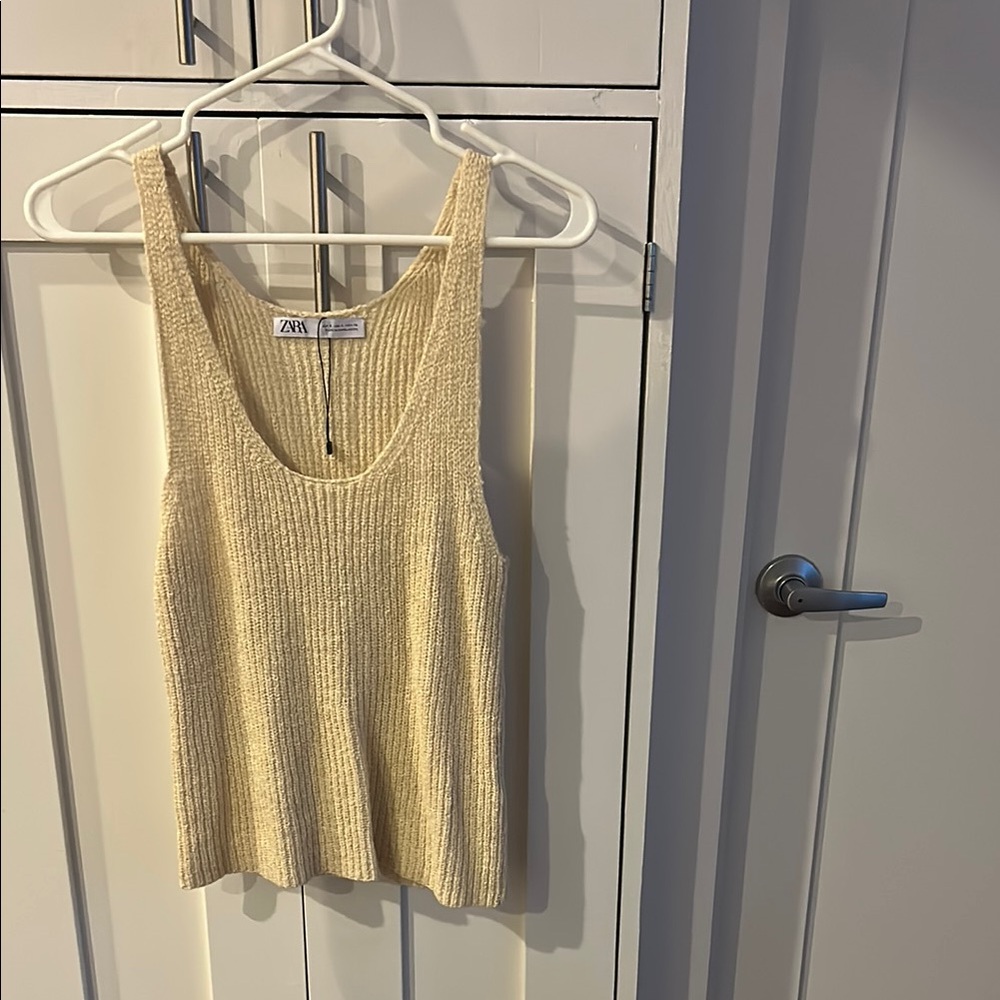 Zara Cream Ribbed Tank Top